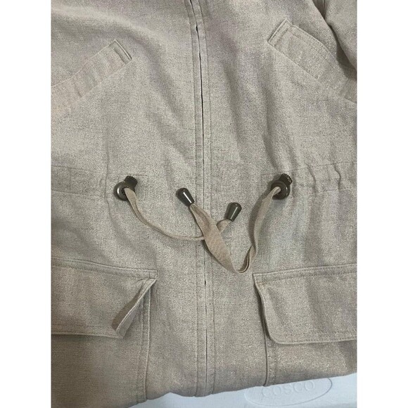 J Jill Womens Linen Blend Utility Jacket Size XSP Zip Beige Shimmer Gold Hoodie - Picture 9 of 14